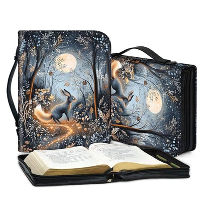 PU Leather Bible Cover with Handle & Pockets, Large Capacity Bible Case, Water-Resistant Scripture Organizer Bag with Bonus Card Holder, Christian Gift for Women & Men, Hare - color: Hare