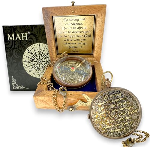 Bible Verse Brass Compass – “Be Strong and Courageous” (Joshua 1:9) | Christian Gift for Graduation, Baptism, Confirmation – Religious Keepsake for Boys, Girls, Teens, Men, Pastors & Church Events - style: Be Strong – Edition 2