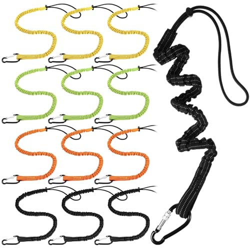 12 Pack Tool Lanyard with Single Metal Buckle and Adjustable Loop End, Standard Length, Maximum Weight Limit 8KG/ 17.6lb, with Aluminum Screw Lock, Retractable Shock Cord Stopper (Colorful) - color: Colorful