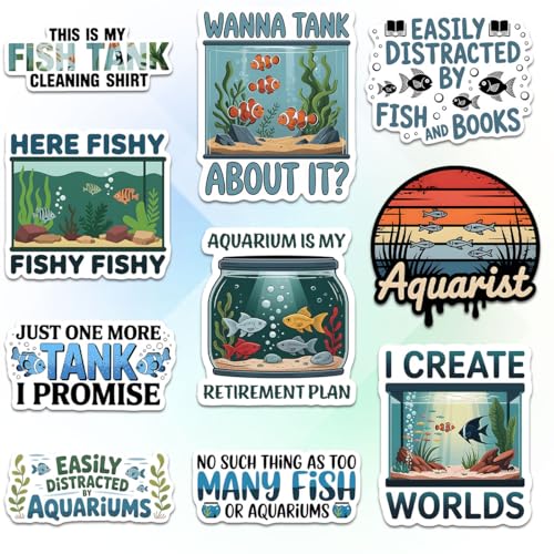 (10pcs-3in) Cute Fish Tank Sticker Stickers with Funny Aquarium Quotes Pack | Gifts For Aquarists Animal Lovers Parents Friends For Laptop Water Bottle Tumbler Notebook Journal Scrapbook Phone Case Decor - color: Ft, size: 3 Inches