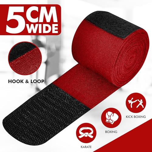 Boxing Hand Wraps, 180 Inches Inner Gloves with Thumb Loop | Elasticated Knuckle Protection for Martial Arts | Soft Under Mitts for Muay Thai, Kickboxing, MMA, Punching Bag Men Women - color: Red