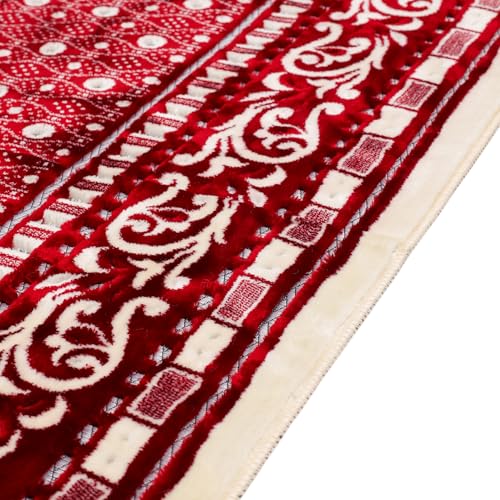 Velvet Muslim Prayer Rug Set with 99 Beads - Red - color: Red