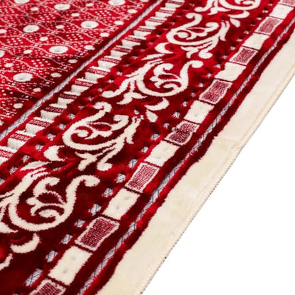 Velvet Muslim Prayer Rug Set with 99 Beads - Red - color: Red