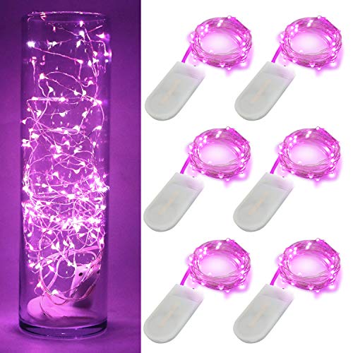 6 Pack Fairy Lights Battery Operated 10ft Silver Wire 30LEDs Pink - color: Pink, size: 10ft