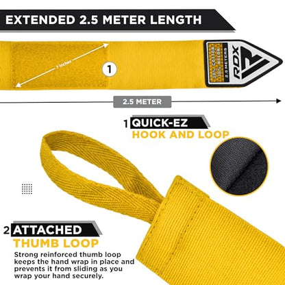 RDX Boxing Wraps Kids 2.5M Inner Gloves, Elasticated Thumb Loop Bandages, Junior Under Mitts Hand Fist Protector Wrist Support Straps, Muay Thai MMA Kickboxing Martial Arts Speed Bag Punching Training - color: YELLOW