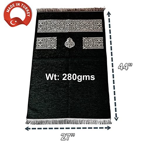Muslim Prayer Rug, Prayer Mat, Special Turkish Prayer Mats, Prayer Rug for Muslim Man, Women, Kaaba Themed Janamaz for Salat, Namaz, 5 Time Prayers 44" x 27" 280gm(Black) - color: Black