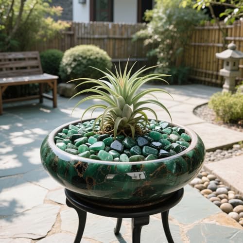 Aquarium Decor Gravel 0.96LB Natural Pebbles Fish Tank Stones Vase Filler Succulent Rocks Polished Crushed Bulk Irregular Shaped - Green - color: Green