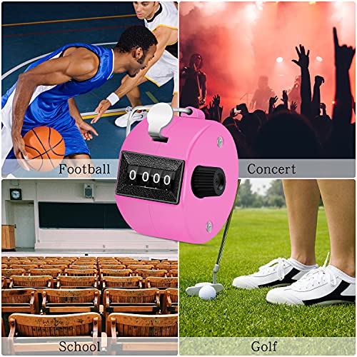 Eliamo 12 Pcs Hand Tally Counter 4-Digit Lap Counter Clicker, Manual Mechanical Handheld Pitch Click Counter with Finger Ring for School Golf & Knitting Row Croche - color: Pink