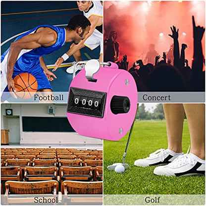 Eliamo 12 Pcs Hand Tally Counter 4-Digit Lap Counter Clicker, Manual Mechanical Handheld Pitch Click Counter with Finger Ring for School Golf & Knitting Row Croche - color: Pink