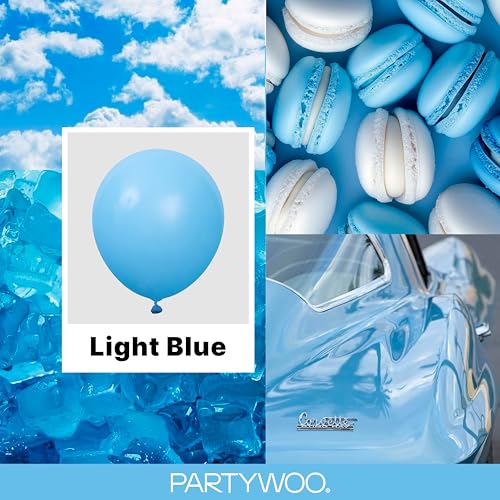 PartyWoo 라이트 블루 풍선 152피스 다양한 사이즈 팩 45.7cm(18인치), 30.5cm(12인치), 25.4cm(10인치), 12.7cm(5인치) 베이비 파스텔 블루 풍선 아치 키트, 베이비 샤워, 성별 공개 졸업 인어 생일 수영장 파티 장식 블루-Y20 - color: 블루-y20