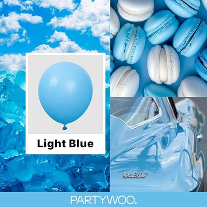 PartyWoo 라이트 블루 풍선 152피스 다양한 사이즈 팩 45.7cm(18인치), 30.5cm(12인치), 25.4cm(10인치), 12.7cm(5인치) 베이비 파스텔 블루 풍선 아치 키트, 베이비 샤워, 성별 공개 졸업 인어 생일 수영장 파티 장식 블루-Y20 - color: 블루-y20