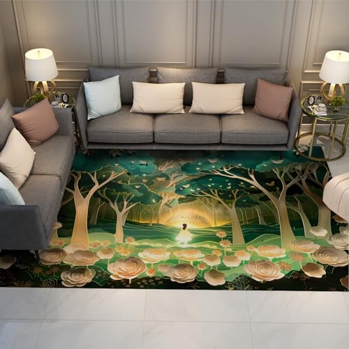 Cartoon Area Rug Green Flower and Jungle Theme Carpet Room Decor Machine Washable Floor Mat for Bedroom Living Room Cute Girl Gift Rug 2' x 3' - size: 2' x 3'