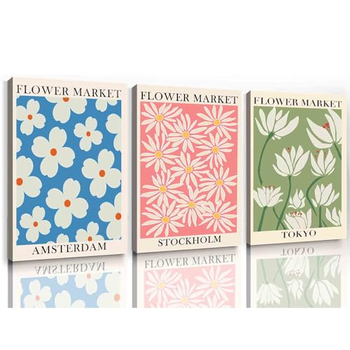 Flower Market Wall Art - Neutral Floral Artwork Poster, Matisse Aesthetic Canvas Prints, Abstract Floral Wall Art for Living Room Decor - 16x24inchx3 Framed - color: F, size: 16x24inchx3pcs Framed