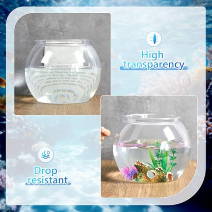 1 Gallon Plastic Betta Fish Bowl with 6 Pcs Artificial Plastic Plants and 500g Decorative Gravel, Betta Fish Tank and Decoration Accessories Small Large Bowl Ornaments Starter Kit - size: 1 Gallon