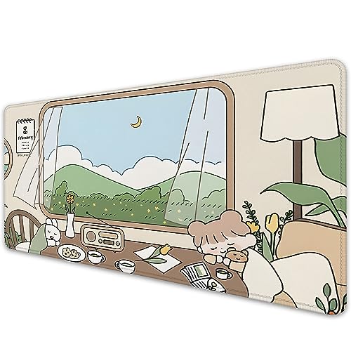 Girl and Rabbit Desktop Mouse Pad, Large Desk Mat, Cartoon Cute Gaming Mouse Pad for Computer Office Home Work (27.5X11.8 in) - color: Girl and Bunny