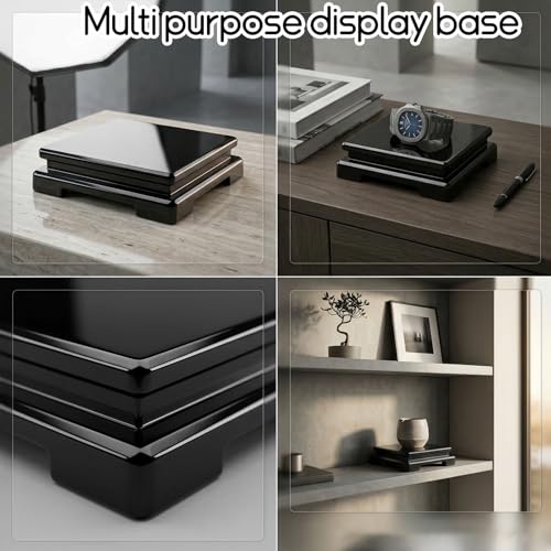 3 Pcs Square Wooden Display Stand Square Vase Riser 6.7 x 6.7 x 2 Inch Black Pedestal Stand Wood Vase Display Base for Collectibles Trophy Aquarium Lamp Teapot Home Decoration
