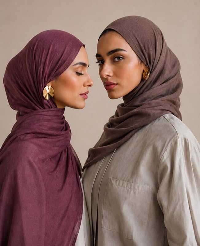 Modal Cotton Hijab Scarf for Women with Undercap Set - color: Mustard Brown