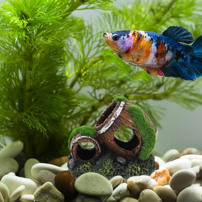 Resin Aquarium Ornaments Broken Barrel Fish Tank Decorations Betta Fish Hideout Small Size Landscape Decoration for Freshwater and Saltwater Aquariums
