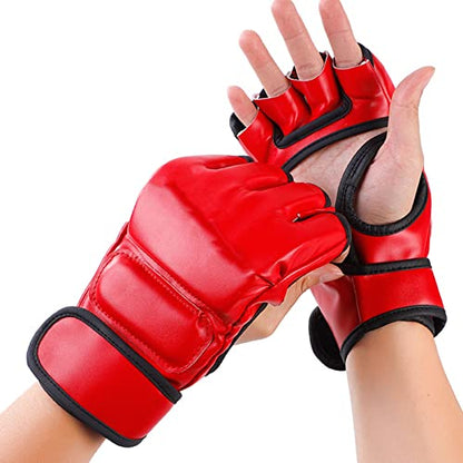 Zunate Unisex MMA Gloves, Half Finger Boxing Gloves with Open Palms for Fighting Training, Red