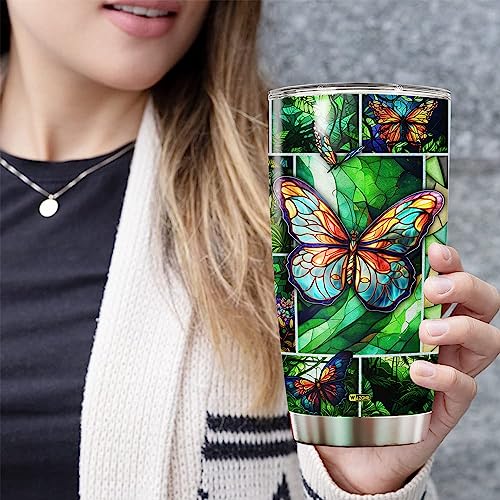 WAZONE Personalized Butterfly Tumbler with Lid Customize Name Double Wall Vacuum Drawing 20 30 oz Stainless Steel Insulated Cup Travel Mug Things Gift for Girls Woman Mother Coworker Friends - color: Butterfly