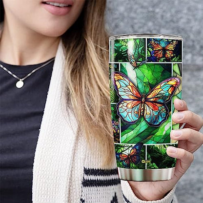 WAZONE Personalized Butterfly Tumbler with Lid Customize Name Double Wall Vacuum Drawing 20 30 oz Stainless Steel Insulated Cup Travel Mug Things Gift for Girls Woman Mother Coworker Friends - color: Butterfly