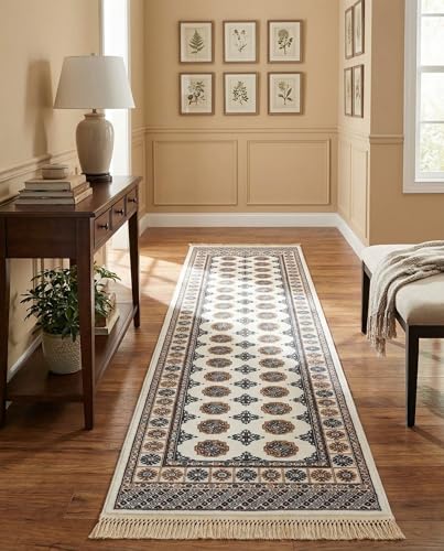 Rugs.com - Bokhara Rug – 12 Ft Runner Ivory Easy-Clean Stain-Resistant Runner Rug for Hallways, Entryways, and Long Corridors - color: Ivory, size: 2'7" x 12' (Runner)