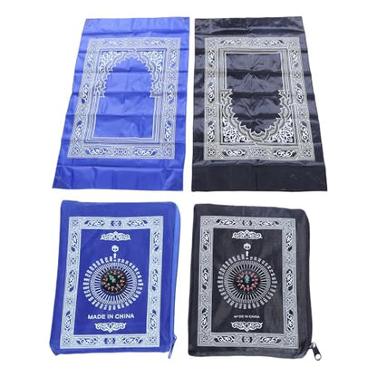 Tnfeeon Islamic 2 Pack Travel Prayer Rug with Compass Water Proof Reusable Nylon Portable Mat for Umrah Pilgrimage Black Blue