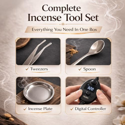 Ceramic Holder Electric Incense Burner, Classical Patterns, Elegant and High-end Hollow Design，Ultra-High Temperature, Dual Layer Protection