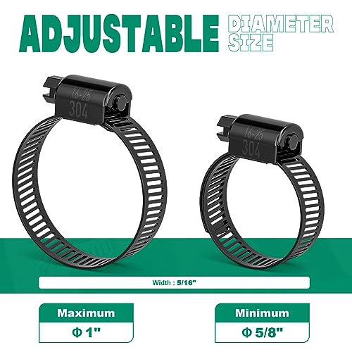 OURU 30PCS 5/8"–1" Black Hose Clamp,Adjustable 16-25mm Small Hose Clamps Stainless Steel,Metal Worm Gear Hose Clamps for Automotive,Plumbing,Intercooler,Pipe,Fuel Line Radiator Clamps - size: 30PCS (5/8" - 1")