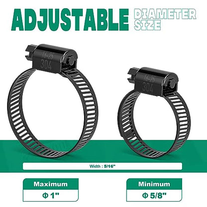OURU 30PCS 5/8"–1" Black Hose Clamp,Adjustable 16-25mm Small Hose Clamps Stainless Steel,Metal Worm Gear Hose Clamps for Automotive,Plumbing,Intercooler,Pipe,Fuel Line Radiator Clamps - size: 30PCS (5/8" - 1")