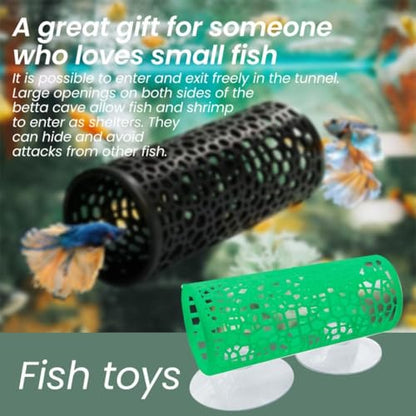 Fish Tunnel Small Hole Hollow Fish Hideout Resting Tube with Suction Cup for Fish Tank Aquarium Ornaments Decoration(Black)
