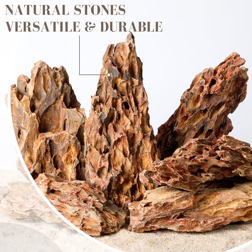 6.1-8.1 Inches Natural Dragon Stone, 6 PCS Large Aquarium Rocks for Aquascaping, Terrariums, Reptile Tanks & Aquarium Décor - size: 6.1-8.1 in