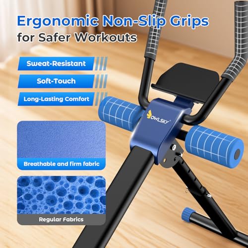 OWLSKY Ab Machine, Adjustable Ab Trainer Machine for Abs Workout at Home Gym, Foldable, Knee Protection, LCD Monitor, Device Holder, 400 LBS,Abdominal Trainer for Stomach Workout - style: Blue