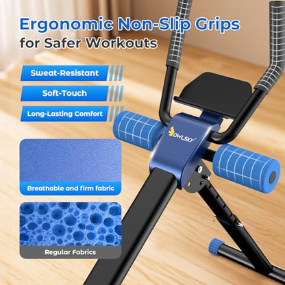 OWLSKY Ab Machine, Adjustable Ab Trainer Machine for Abs Workout at Home Gym, Foldable, Knee Protection, LCD Monitor, Device Holder, 400 LBS,Abdominal Trainer for Stomach Workout - style: Blue