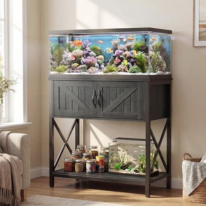 Petrova 20-29 Gallon Fish Tank Stand, Metal Double Aquarium Stand with Storage Cabinet, Heavy Duty 31.5" L* 16.54" W Tabletop, 330LBS Capacity, Grey - color: Dark Grey, size: 31.5" L x 16.5" W x 31.5"H
