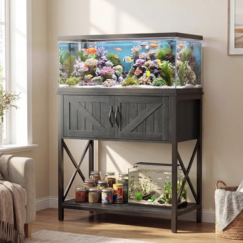 Petrova 20-29 Gallon Fish Tank Stand, Metal Double Aquarium Stand with Storage Cabinet, Heavy Duty 31.5" L* 16.54" W Tabletop, 330LBS Capacity, Grey - color: Grey, size: 31.5" L x 16.5" W x 31.5"H