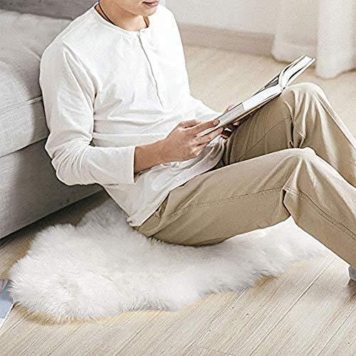 LOCHAS Deluxe Super Soft Fluffy Shaggy Home Decor Faux Sheepskin Rug for Bedroom Floor Sofa Chair, Chair Cover Seat Pad Couch Pad Area Carpet, 2ft x 3ft, Ivory White