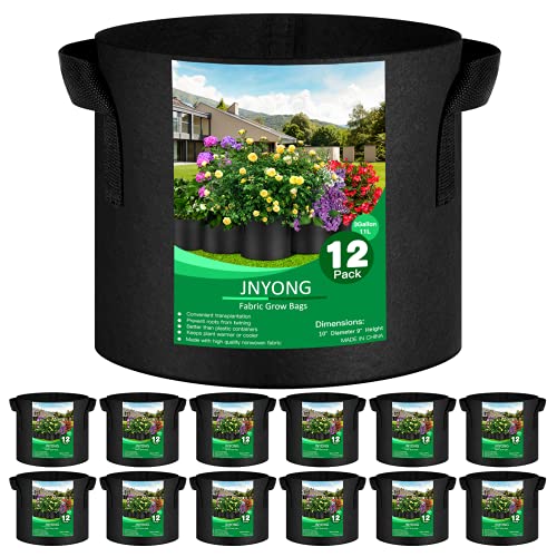 JNYONG 12-Pack 3 Gallon Thickened Non-Woven Grow Bags | Aeration Fabric Pots with Handles - size: 3 Gallons