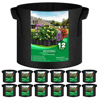 JNYONG 12-Pack 3 Gallon Thickened Non-Woven Grow Bags | Aeration Fabric Pots with Handles - size: 3 Gallons