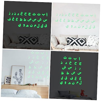 Toddmomy Arabic Alphabet Glow Dark Wall Sticker Educational Decals for Boy Girl Room Nursery Decorative Arabic Letters Wall Art