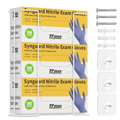 TPmax L Size Gloves Box Holder Glovesbox Wire Rack Dispenser for Gloves,Tissues Paper Towels Organizer - Mounting Accessories Included - Holds 3 boxes - Perfect for Lab, Food Service and Home - style: Triple