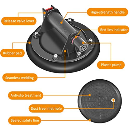 2Pack Vacuum Suction Cups Heavy Duty Hand-held Glass Lifter 550LBS Load Capacity Powerful Industrial Glass Sucker for Window Tile Carry Replacement, Black, 003