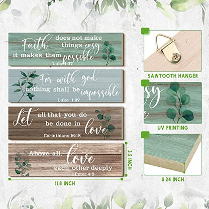 Yulejo 4 Pieces Bible Verses Wall Decor Psalms Scripture Wooden Christian Sign Rustic Wall Art Prayer Decorations for Home (Retro) - style: Retro