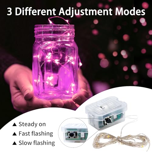 24 Pack Pink Fairy Lights 7Ft 20 LED Twinkle String Lights 3 Modes Battery Operated Waterproof Firefly Starry for Mason Jar Party Wedding Christmas Valentines Day Table Centerpieces - color: Pink, size: 24