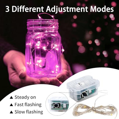 50 Pack Pink Fairy Lights 7Ft 20 LED Twinkle String Lights 3 Modes Battery Operated Waterproof Firefly Starry for Mason Jar Party Wedding Christmas Valentines Day Table Centerpieces - color: Pink, size: 50