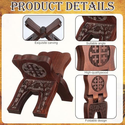 Cinnvoice Collapsable Pinewood Prayer Bible Book Stand Wooden Book Holder Quran Holy Bible Display Support Reading Books Holder Folding Religious Prayer Stand for Church Chapel Supplies Gift