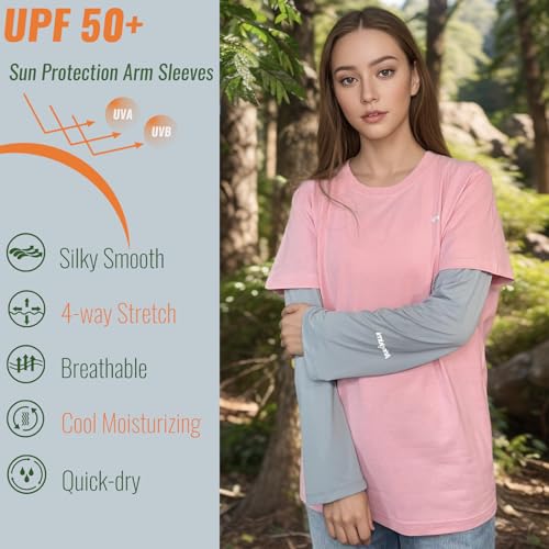 UPF 50+ Sun Protection Arm Sleeves Elastic band Adjustable Cuff Loose Fit Non-Sticky Airflow Friendly Outdoor - color: Grey, size: Small