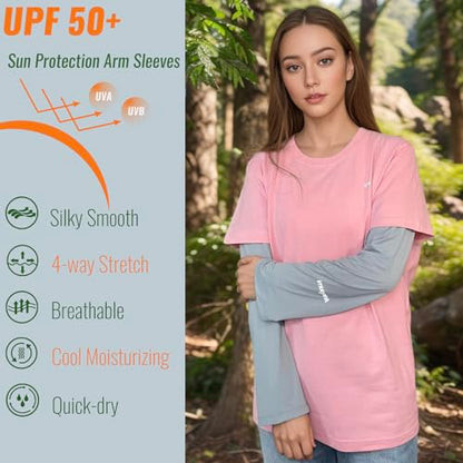 UPF 50+ Sun Protection Arm Sleeves Elastic band Adjustable Cuff Loose Fit Non-Sticky Airflow Friendly Outdoor - color: Grey, size: Small