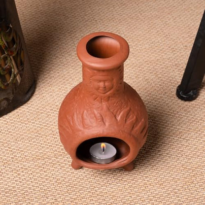 MOUGIGI Sun Face Terracotta Palo Santo Holder,Mini Chiminea Incense Burner - color: Terracotta -Sun Face Palo Santo Holder