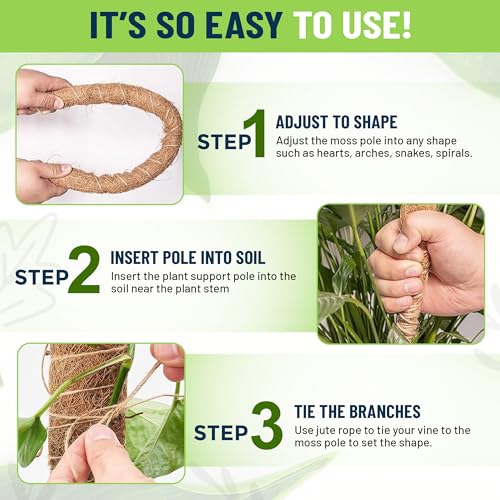 Plant Sticks Support Tall – Large Moss Pole Monstera Plant Support 48 Inch (1 Pack), Bendable Tall Moss Pole for Plants, Indoor Climbing Pole, Easy to Shape and Use - size: 48" - 1 Pack